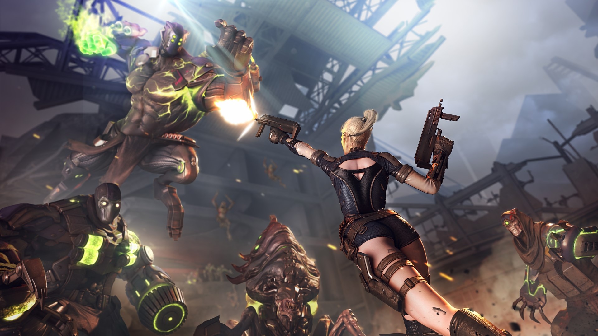 Crossfire characters fighting in a broken station HD Wallpaper