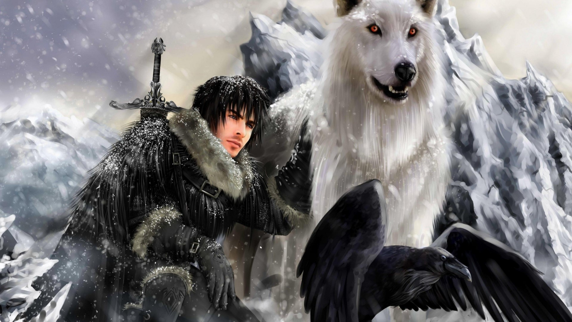 Jon Snow and Ghost from Game of Thrones HD Wallpaper