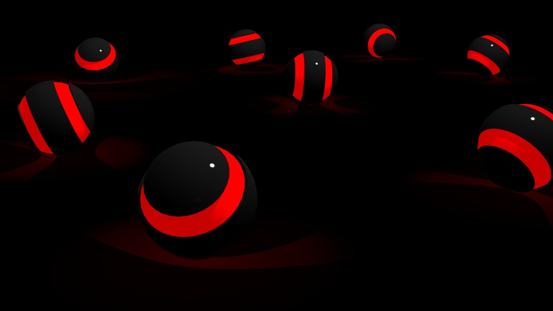 Black and red striped 3D spheres on black background HD Wallpaper