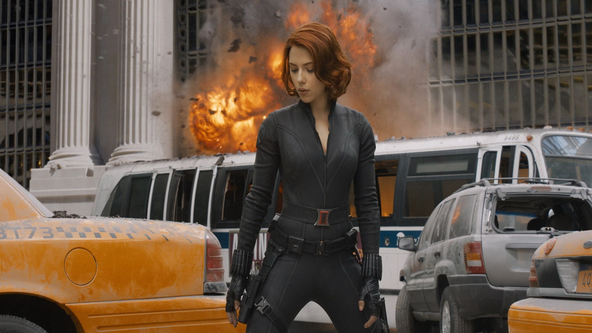 Black Widow from Avengers in explosion HD Wallpaper