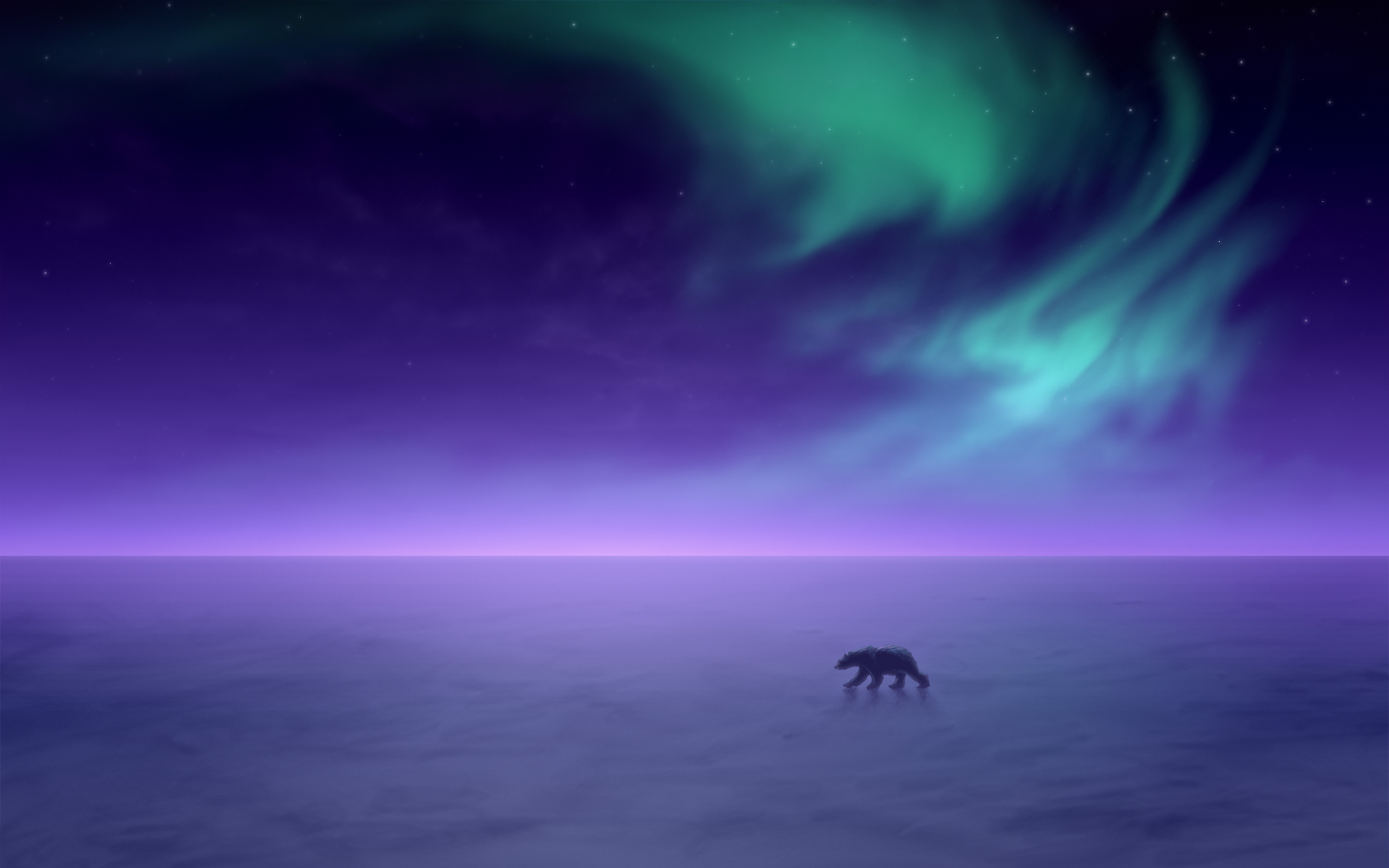 Polar bear under Aurora Borealis HD Wallpaper