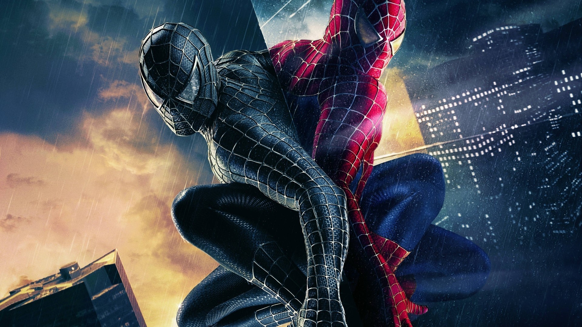 Spider-Man in Black and Red Suits HD Wallpaper
