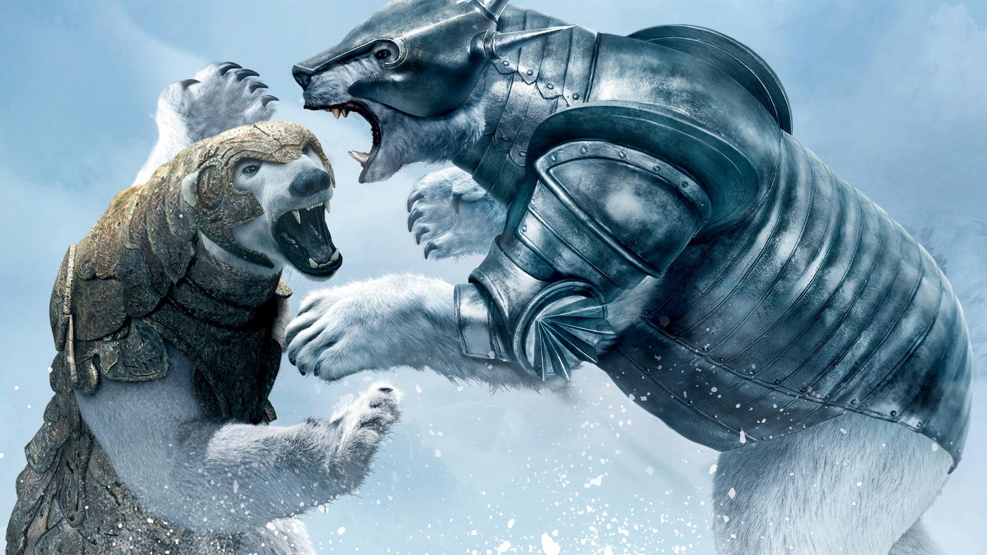 Two armored polar bears fighting HD Wallpaper