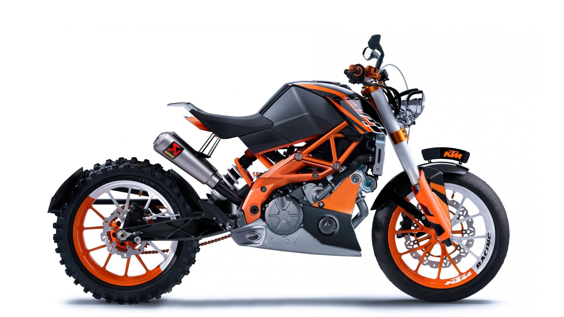 KTM Duke Motorcycle with Akrapovič Exhaust HD Wallpaper