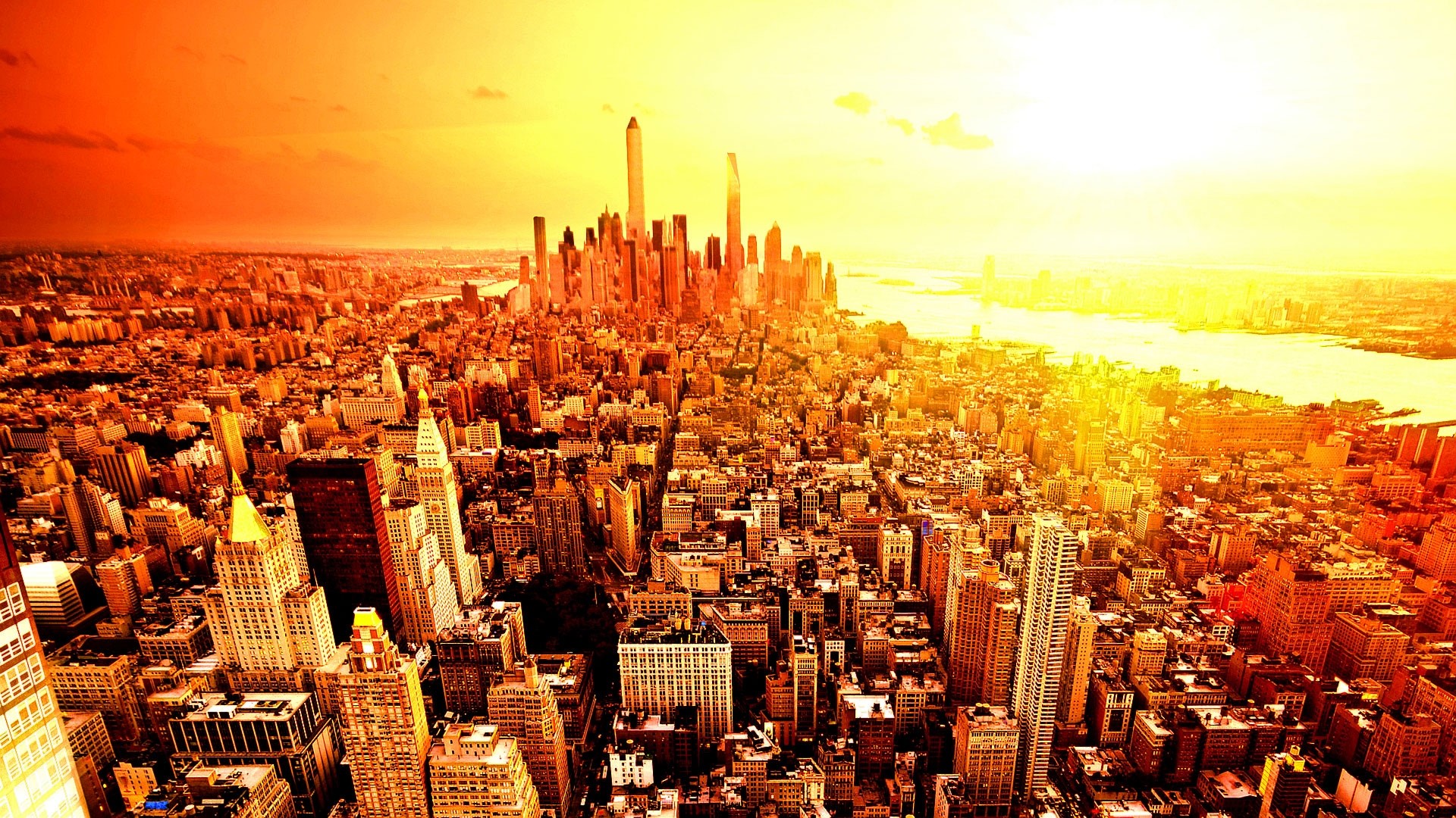 New York City Skyline at Sunset HD Wallpaper