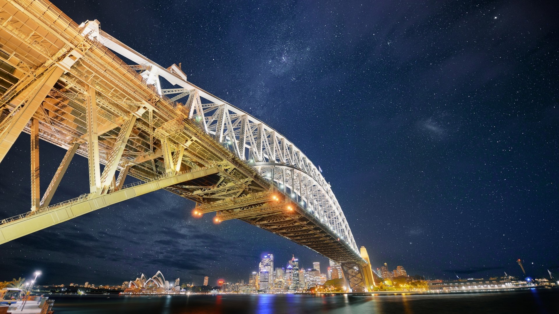 Sydney Harbour Bridge at Night with City Skyline HD Wallpaper