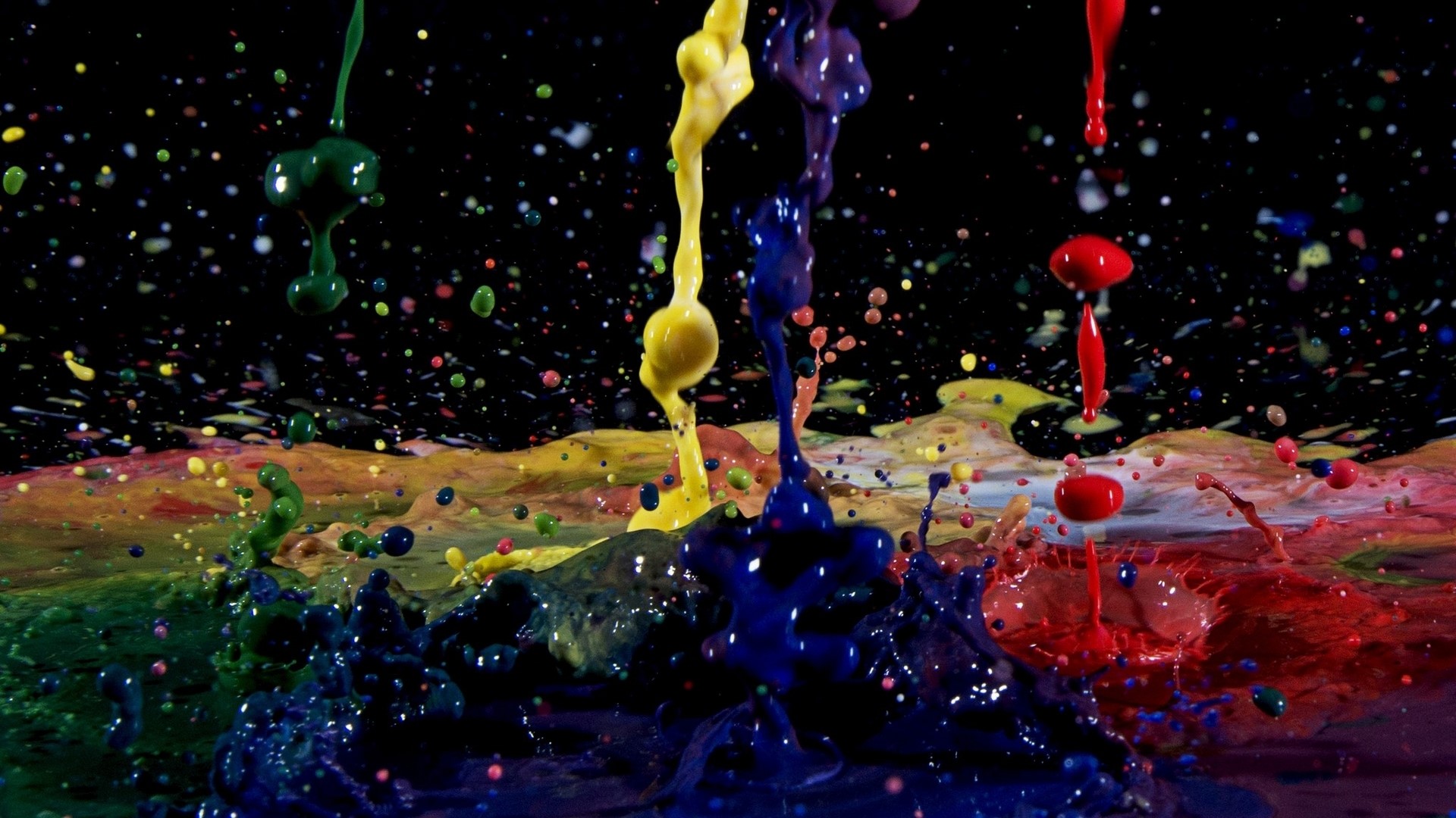 Abstract Rainbow Paint Drops Splashing HD Wallpaper