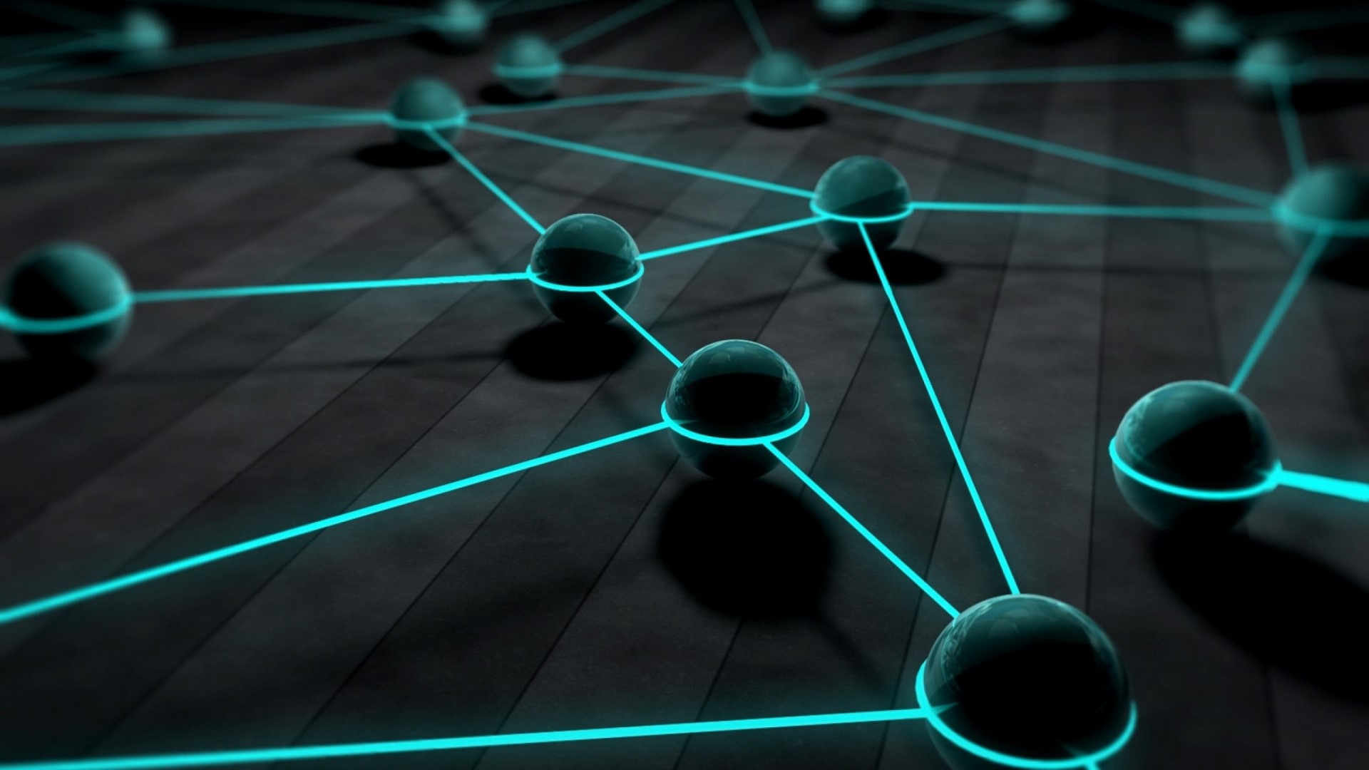 3D network of glowing blue lines connecting spheres HD Wallpaper