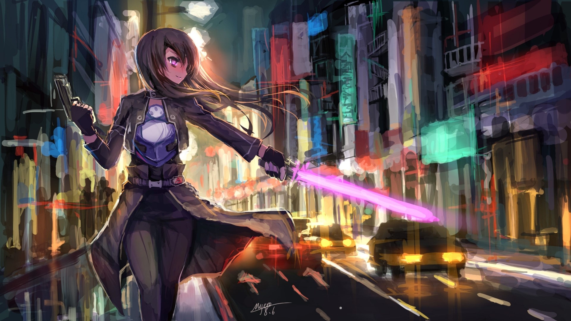 Asuna Yuuki from Sword Art Online with a sword and gun HD Wallpaper