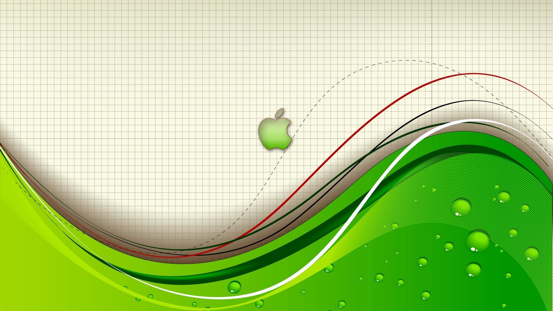 Apple Logo on Grid with Green Waves HD Wallpaper