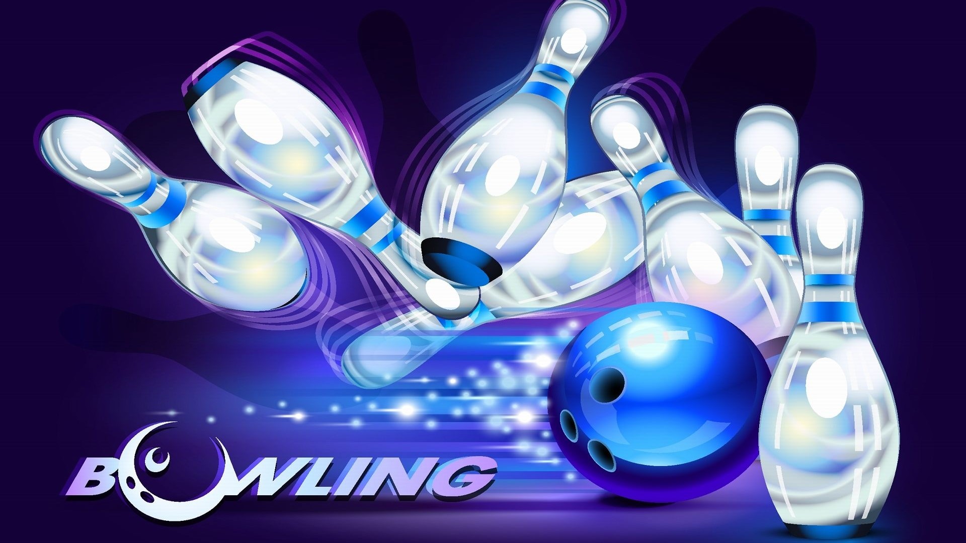 3D Bowling Pins and Ball with "Bowling" Text HD Wallpaper