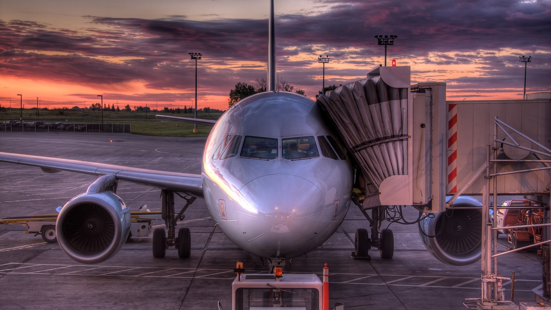 Airplane at Gate During Sunset HD Wallpaper