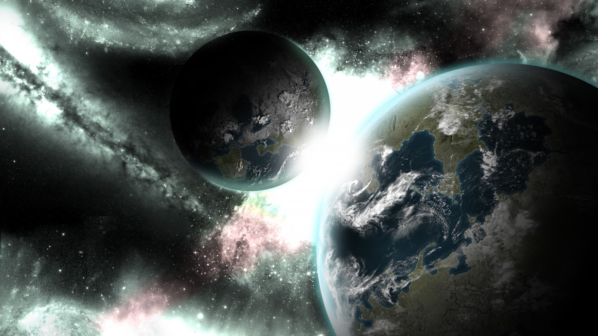 Two planets in space with nebula HD Wallpaper