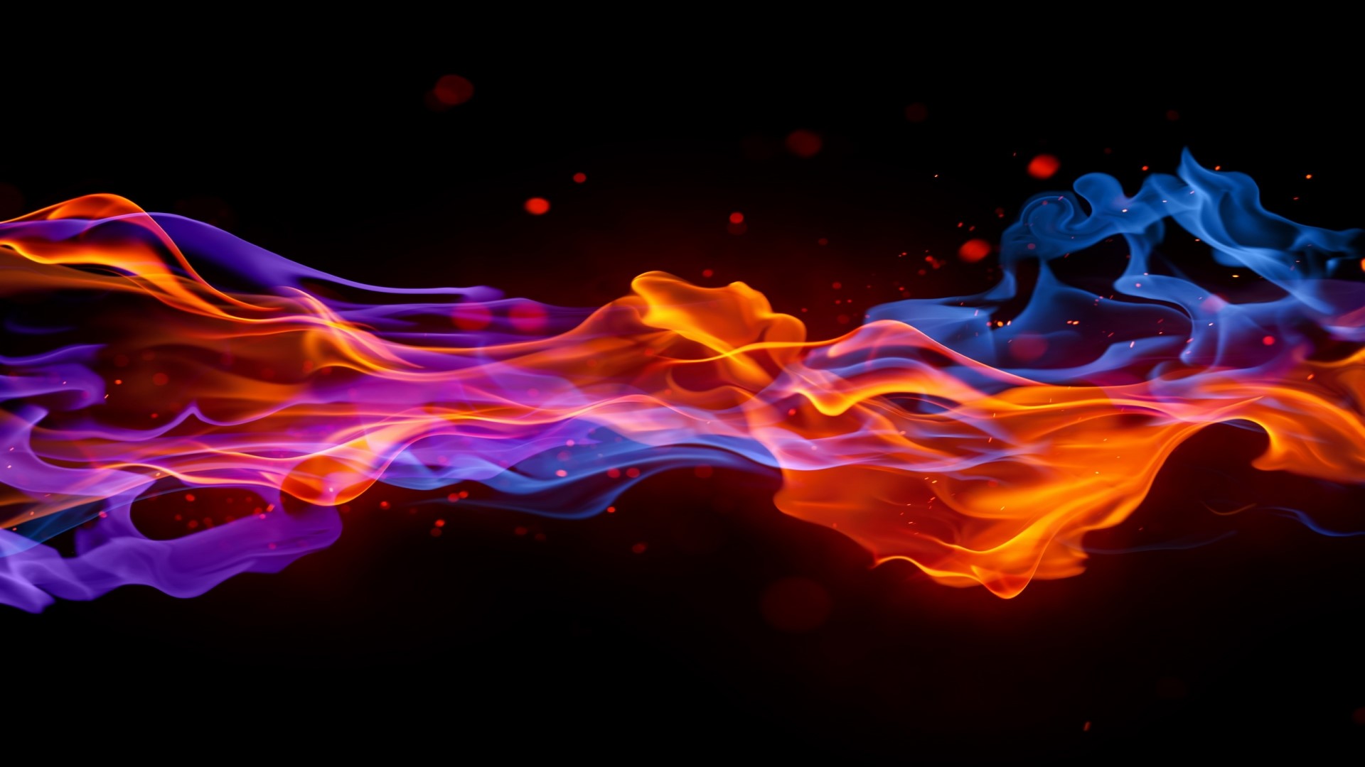 Blue and Orange Fire Swirls on Black Background HD Wallpaper