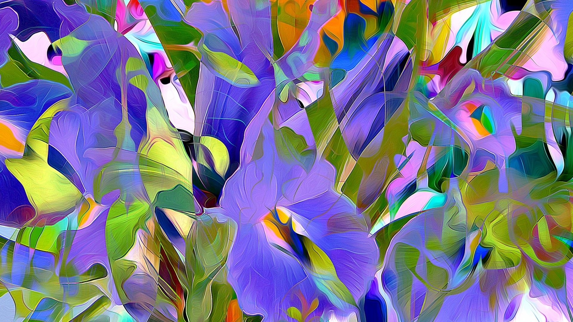 Abstract painting of purple and green flowers HD Wallpaper