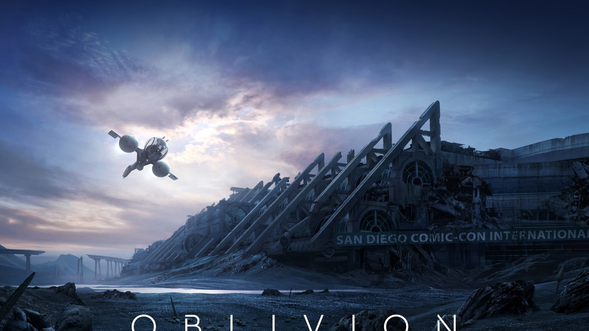 Oblivion movie poster with destroyed San Diego Comic-Con HD Wallpaper
