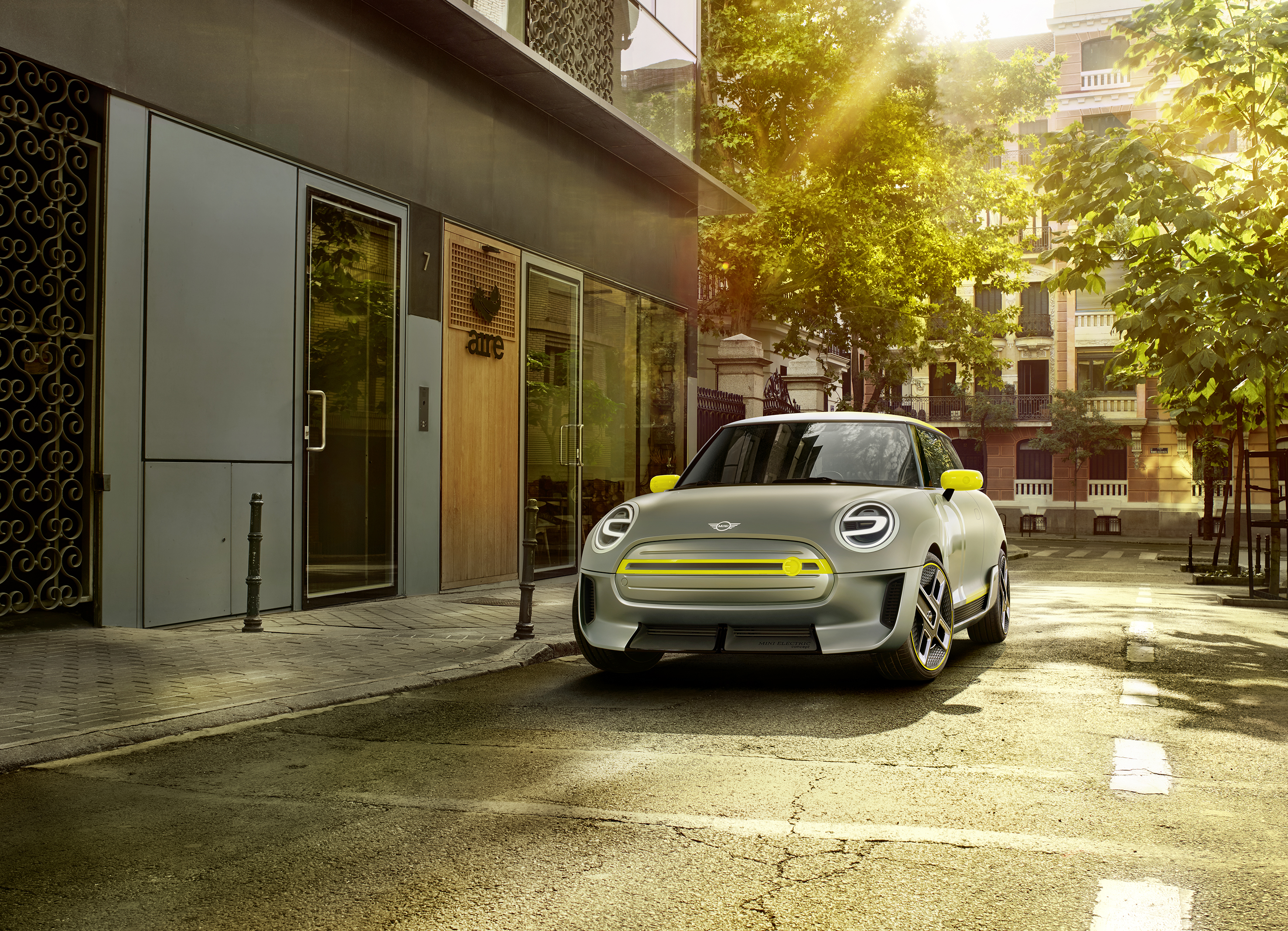 MINI Electric Concept car on a street HD Wallpaper