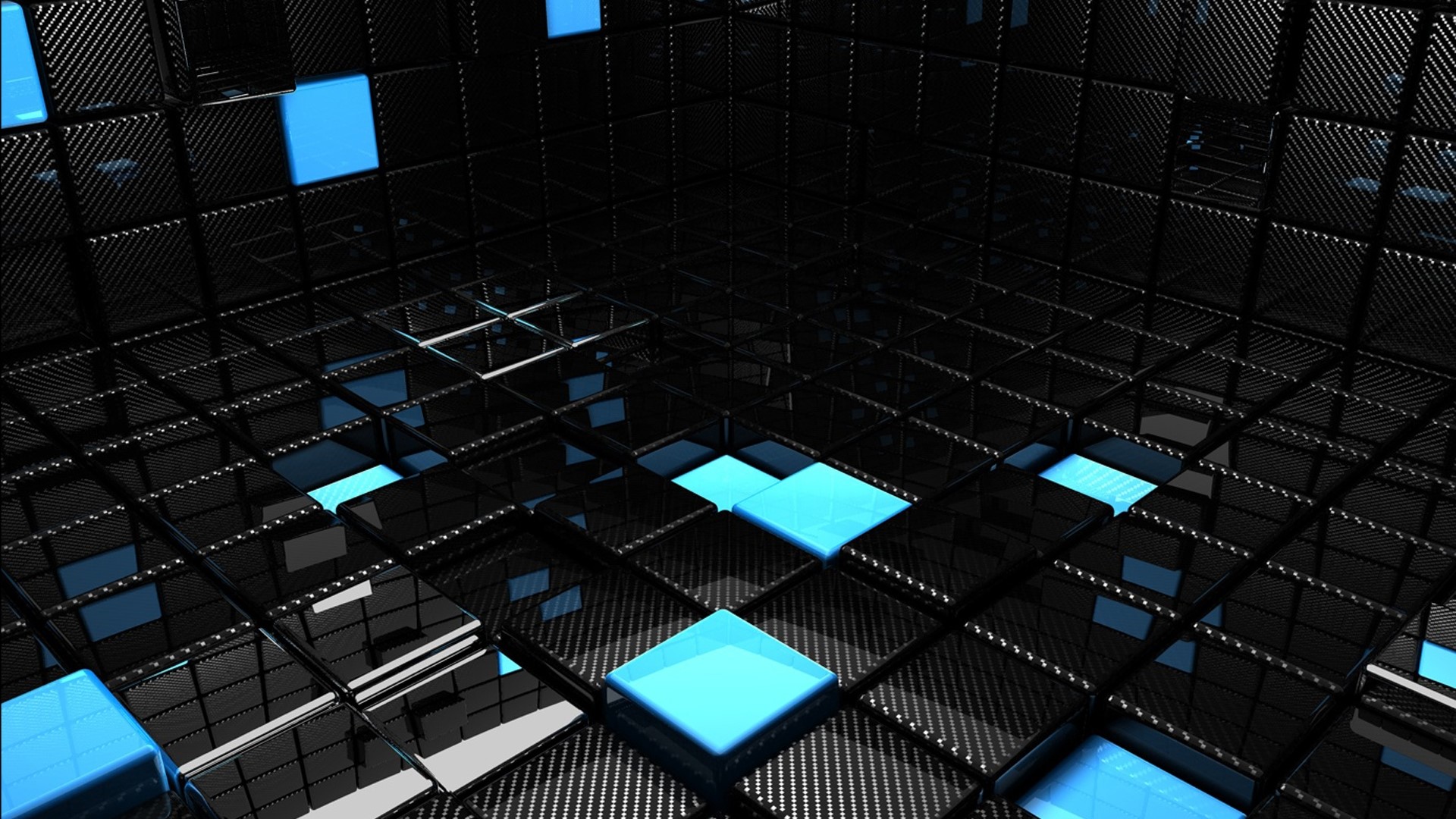 3D Black and Blue Cubes Grid HD Wallpaper