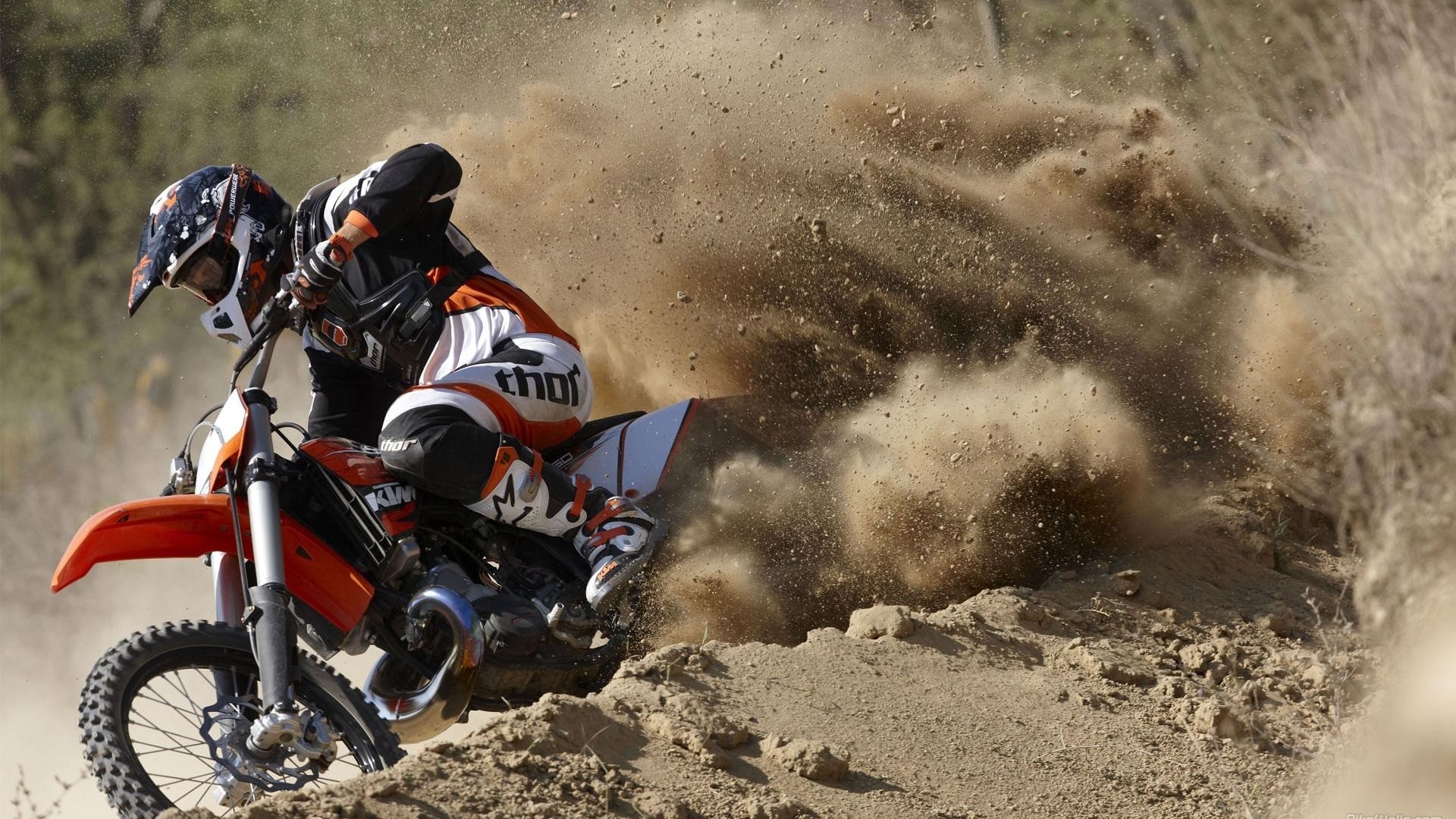 Dirt Bike Rider Kicking Up Dust HD Wallpaper