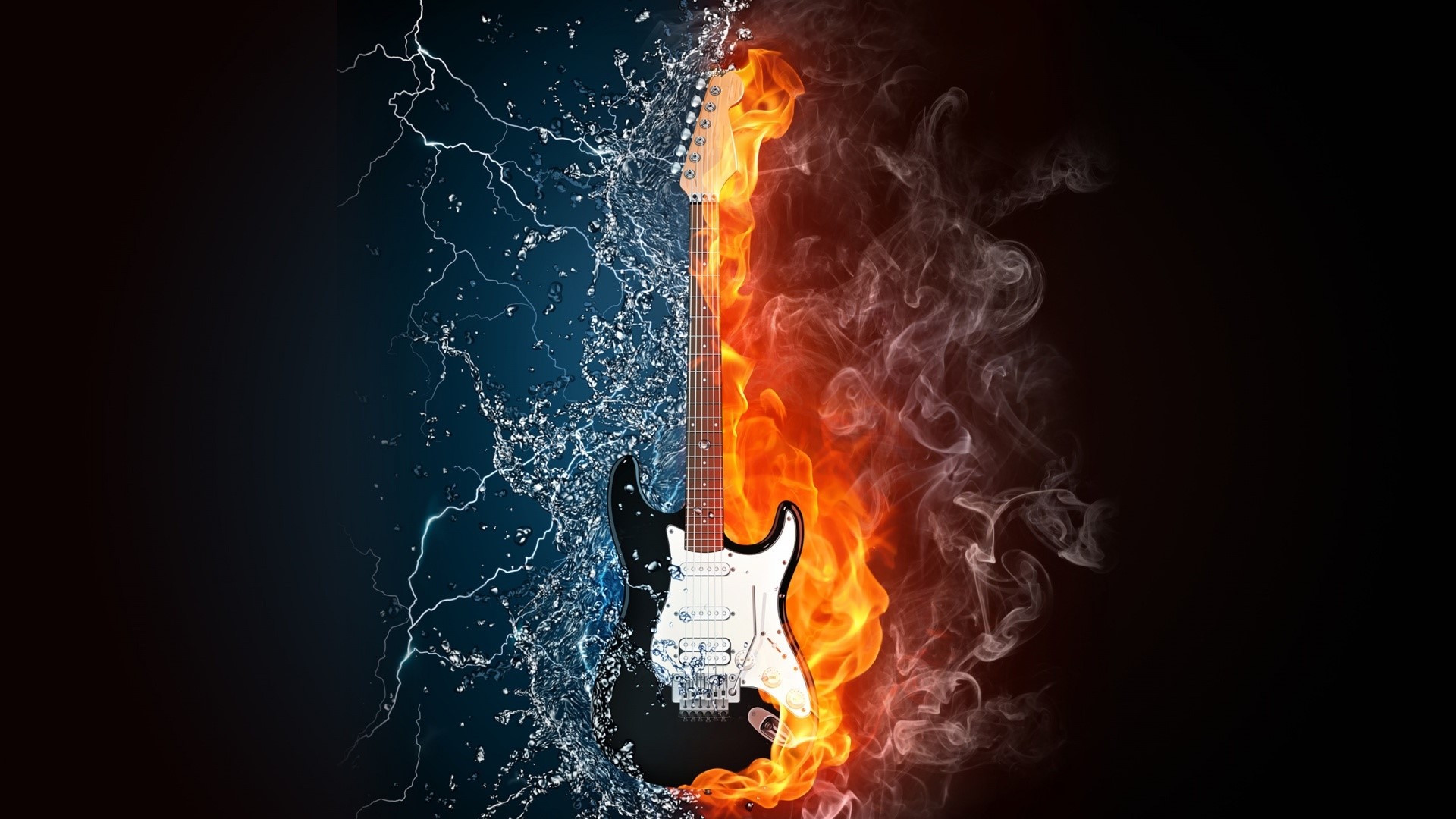 Electric guitar engulfed in fire and water HD Wallpaper