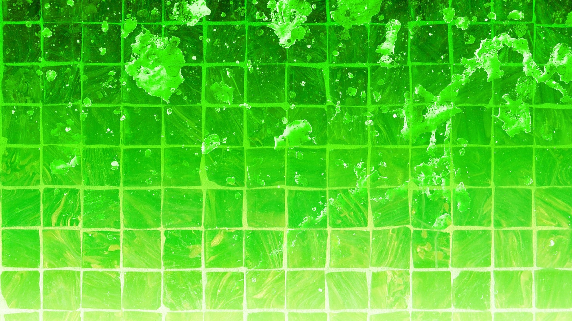 Abstract Green Mosaic with Water Splashes HD Wallpaper