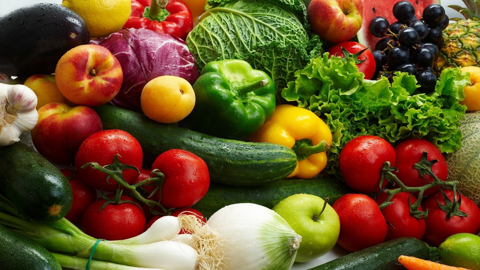 Assortment of fresh vegetables and fruits HD Wallpaper