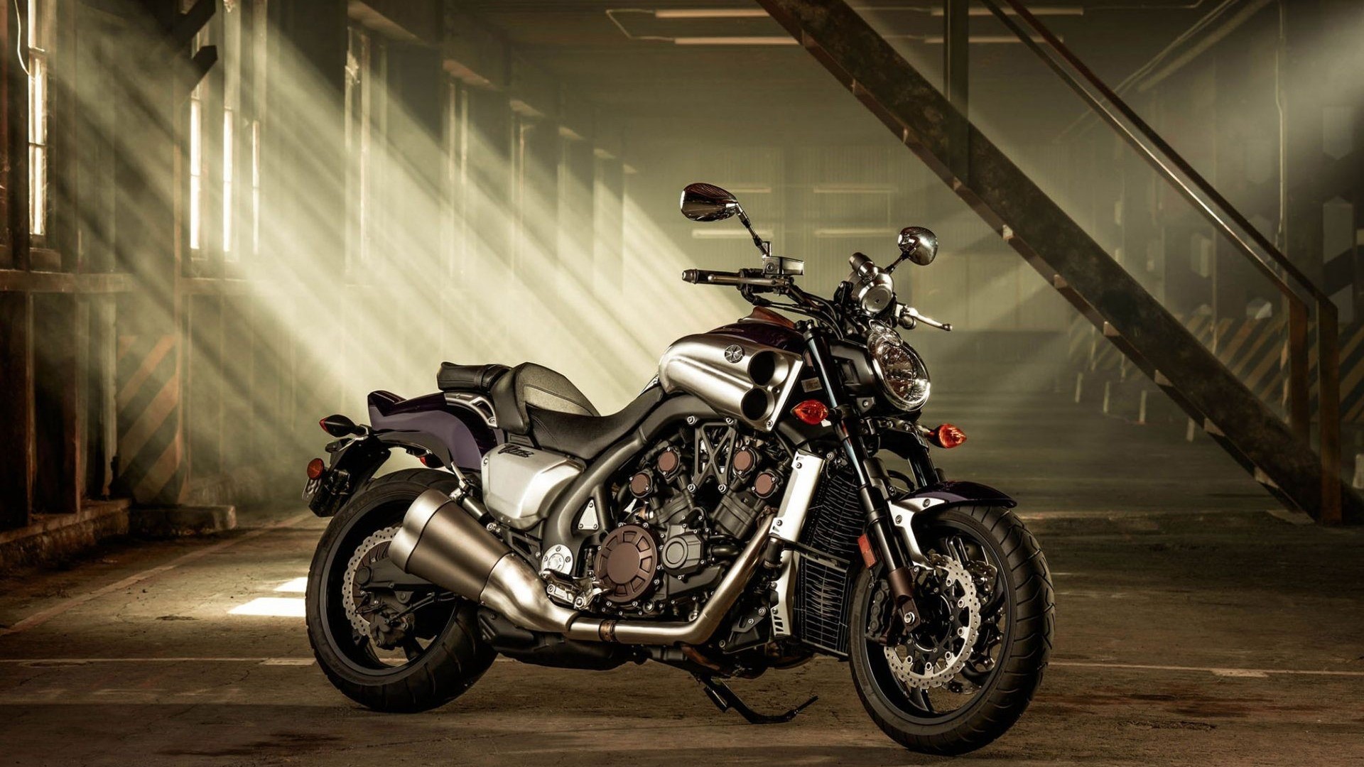 Yamaha V Max motorcycle in a warehouse HD Wallpaper