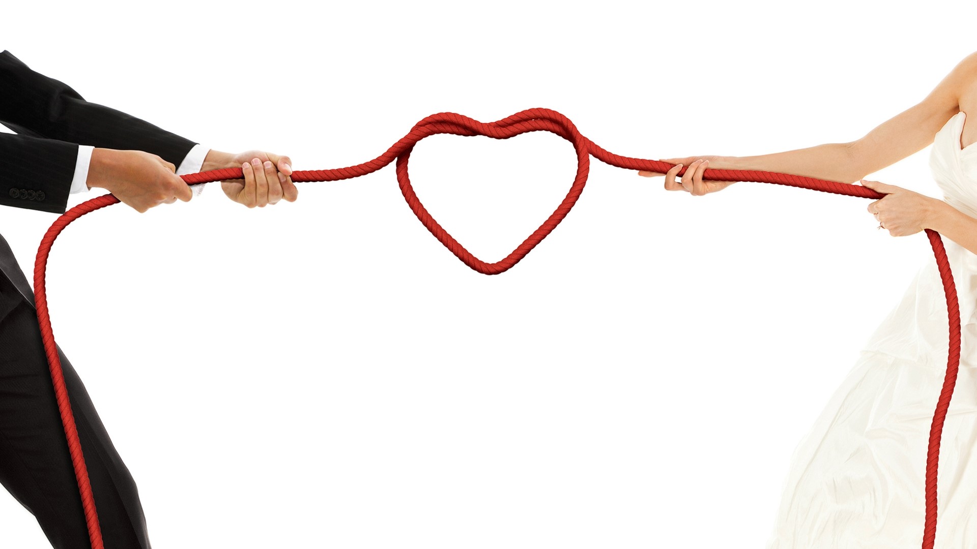 Bride and Groom Tug of War with Heart Rope HD Wallpaper