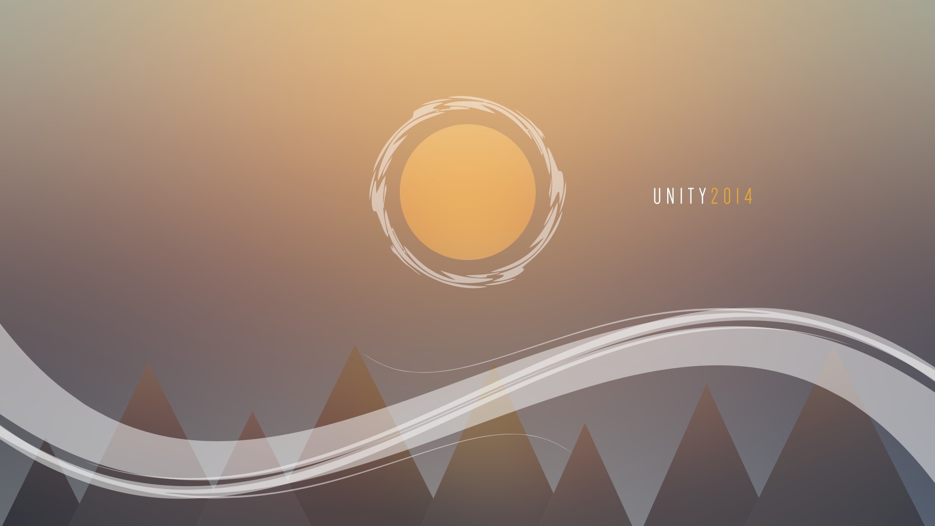 Unity 2014 abstract landscape with sun and mountains HD Wallpaper