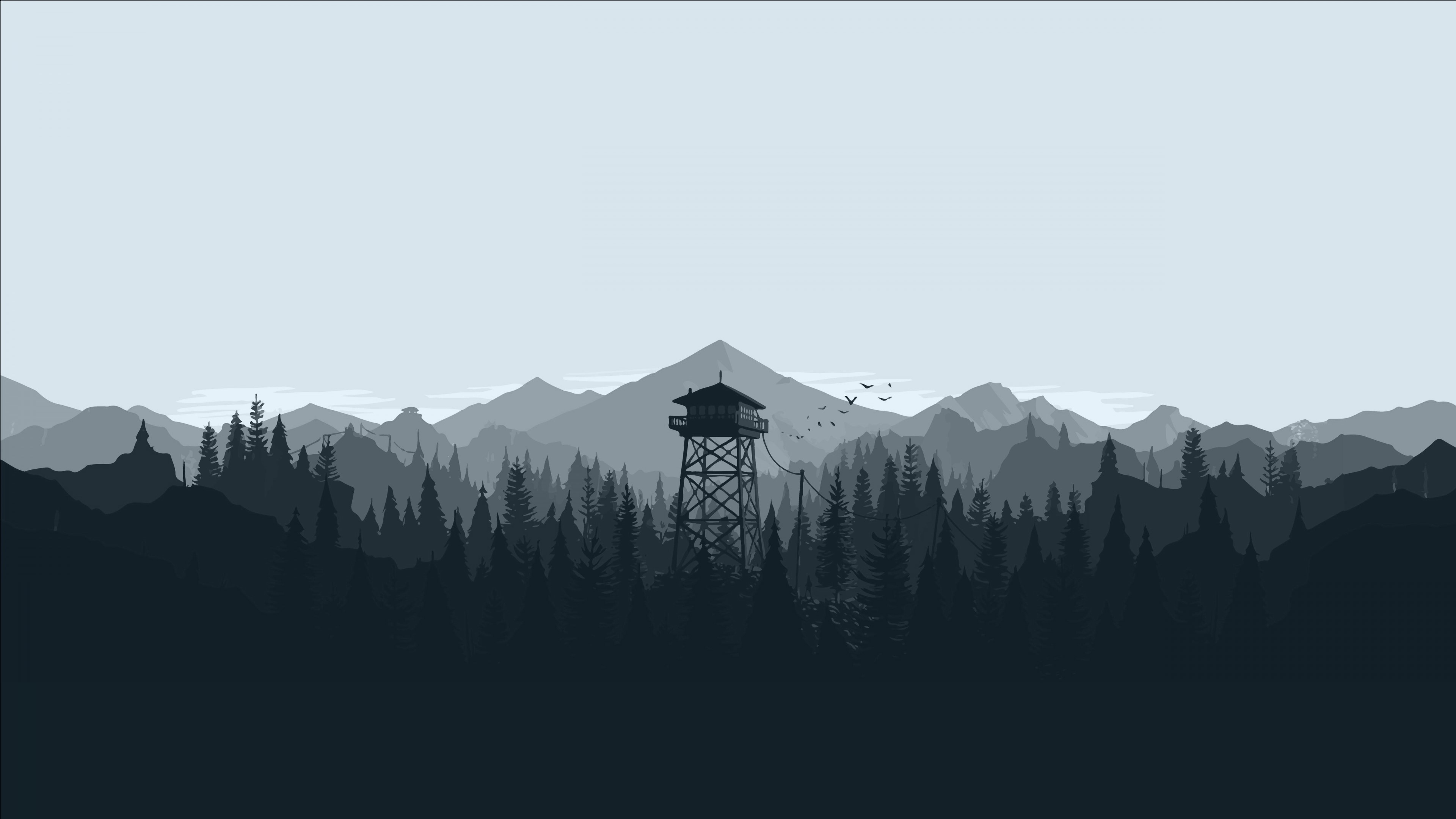 4K Scenic Mountain Forest Watchtower HD Wallpaper