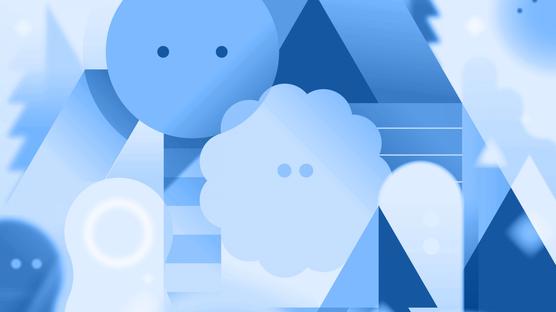 Abstract blue geometric shapes with faces HD Wallpaper