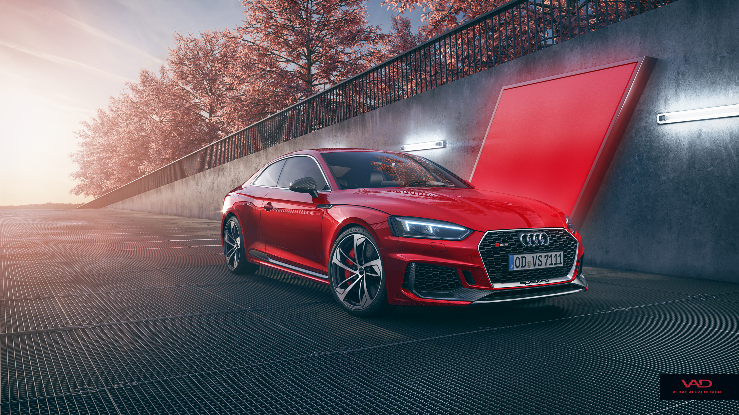 Red Audi RS5 Coupe in CGI HD Wallpaper