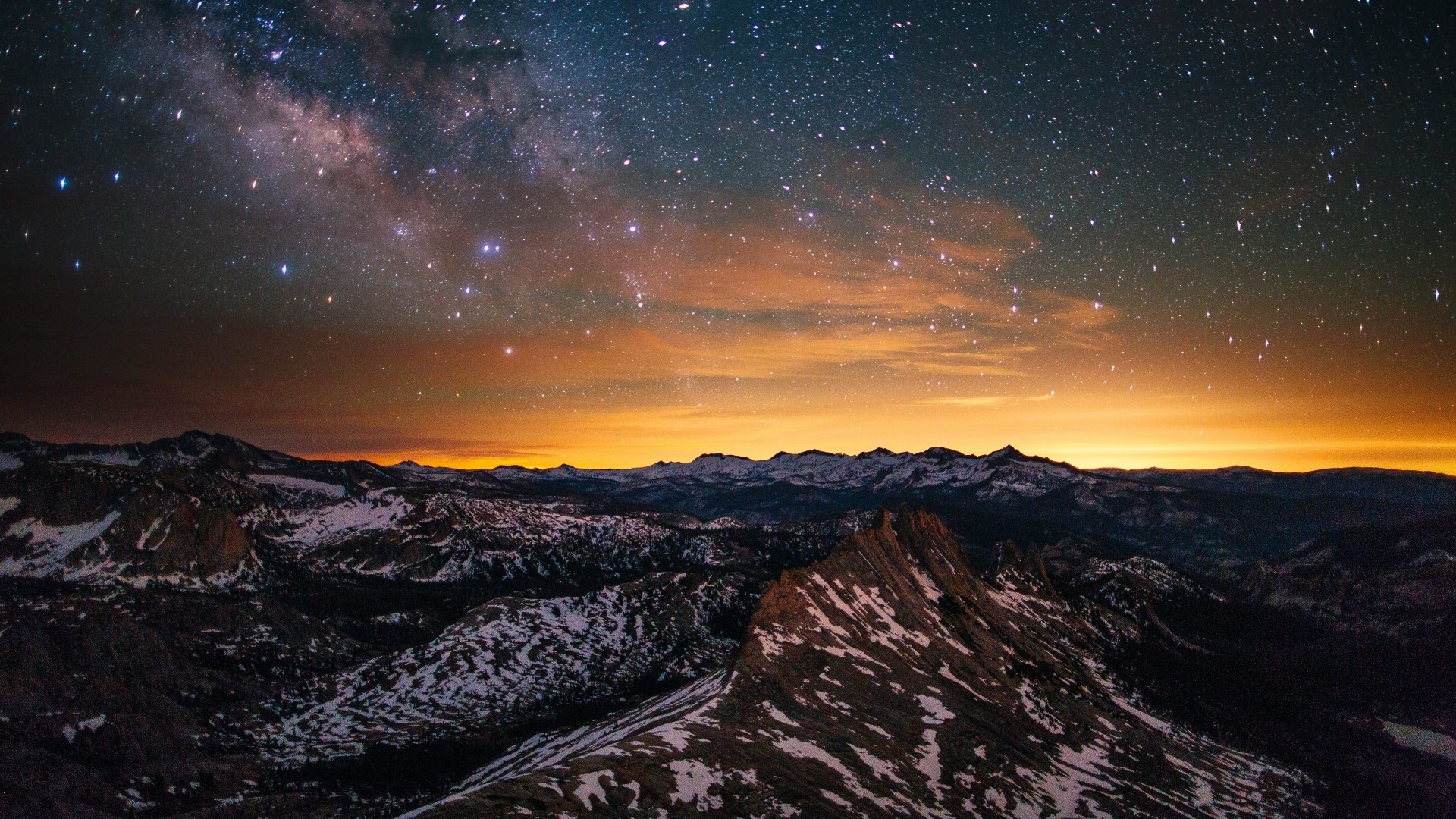 Yosemite National Park at Night with Milky Way HD Wallpaper