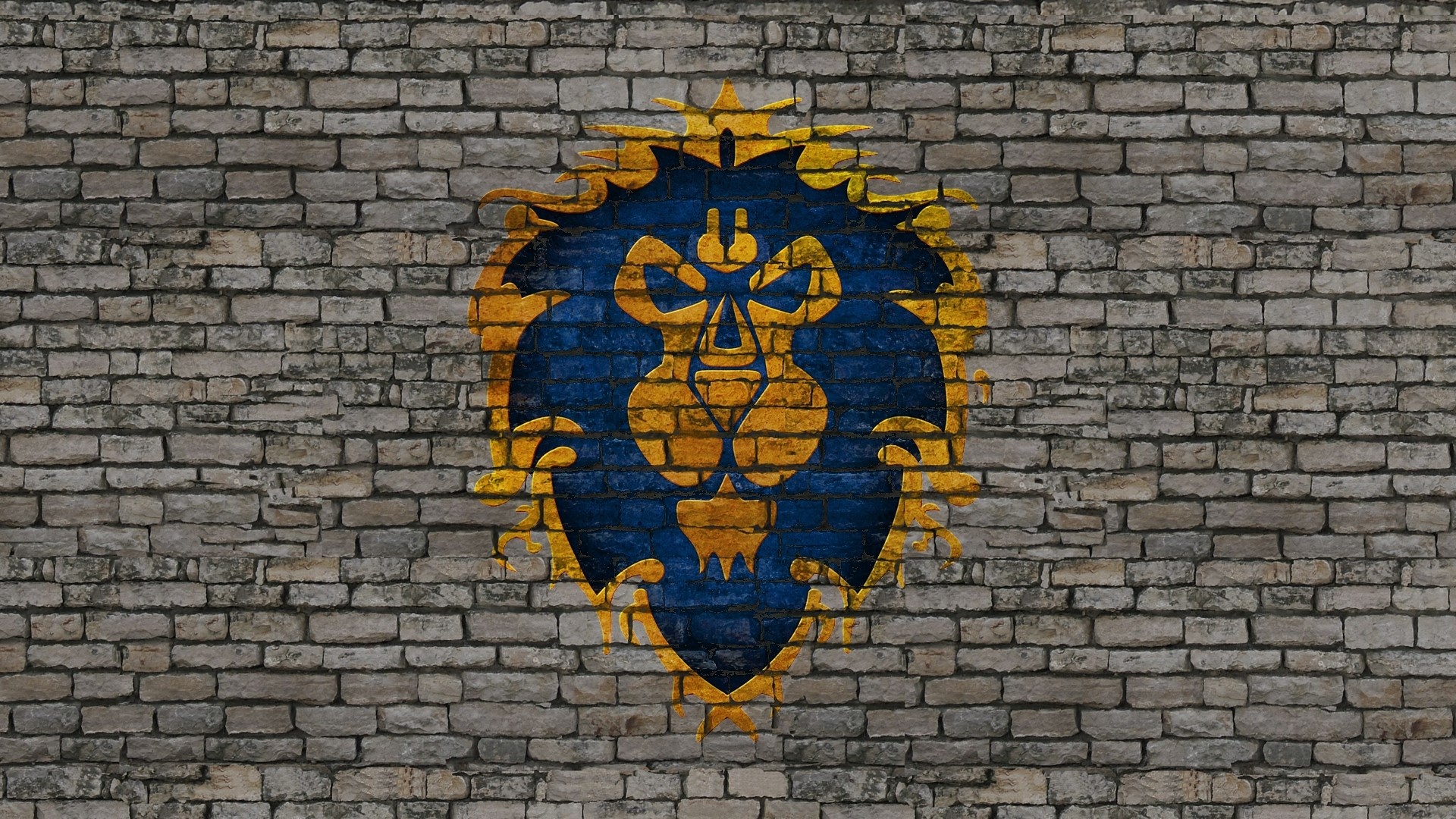 World of Warcraft Alliance symbol on brick wall HD Wallpaper