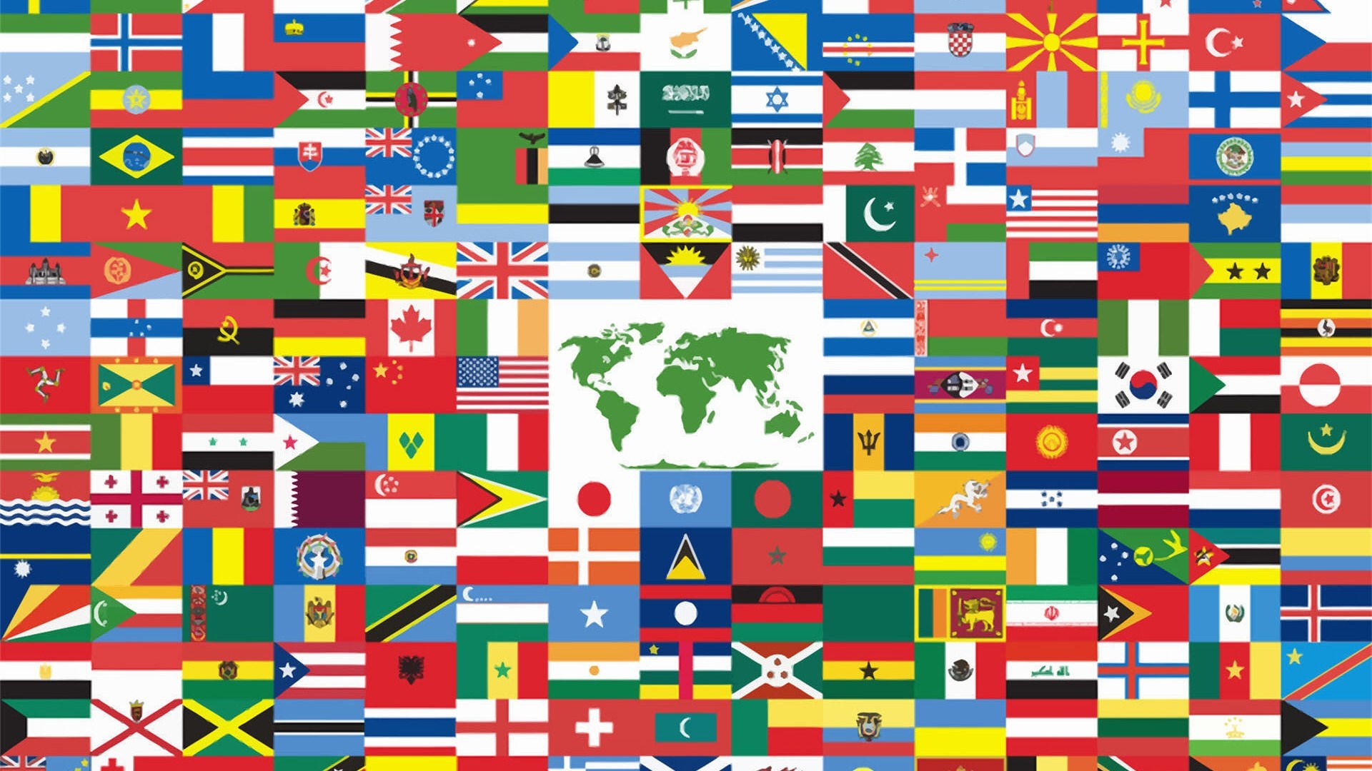 Collage of World Flags with Map HD Wallpaper