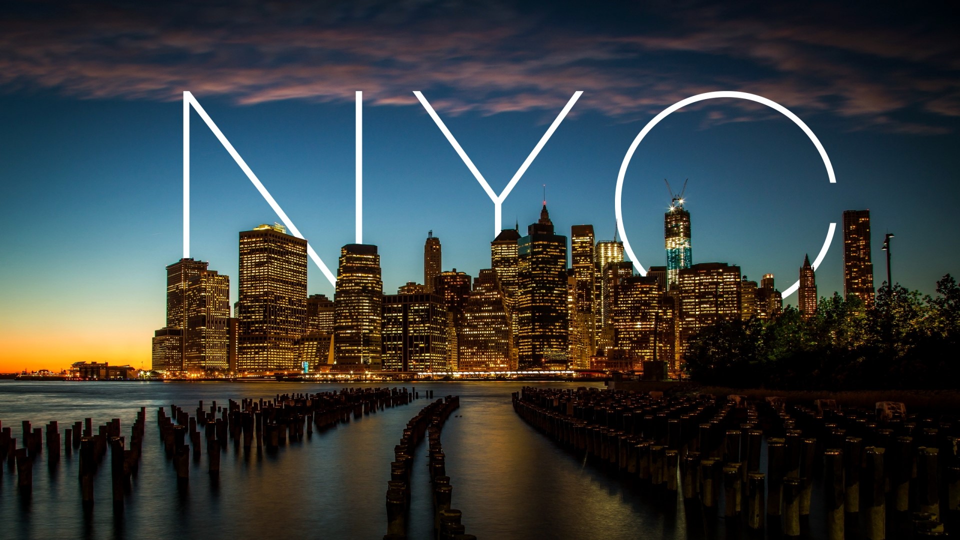 NYC Skyline at Dusk with Water and Piers HD Wallpaper