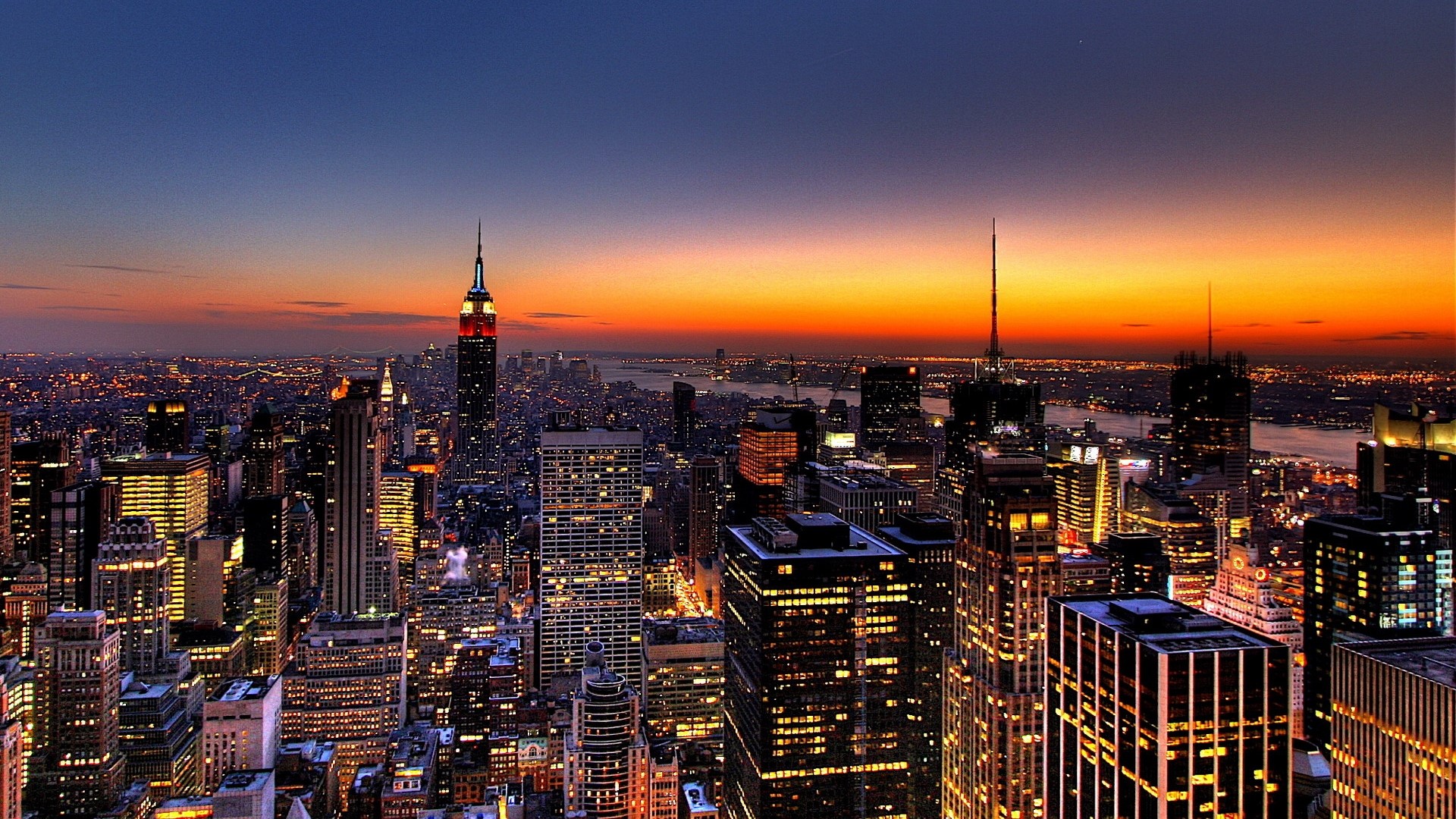 New York City Skyline at Dusk HD Wallpaper