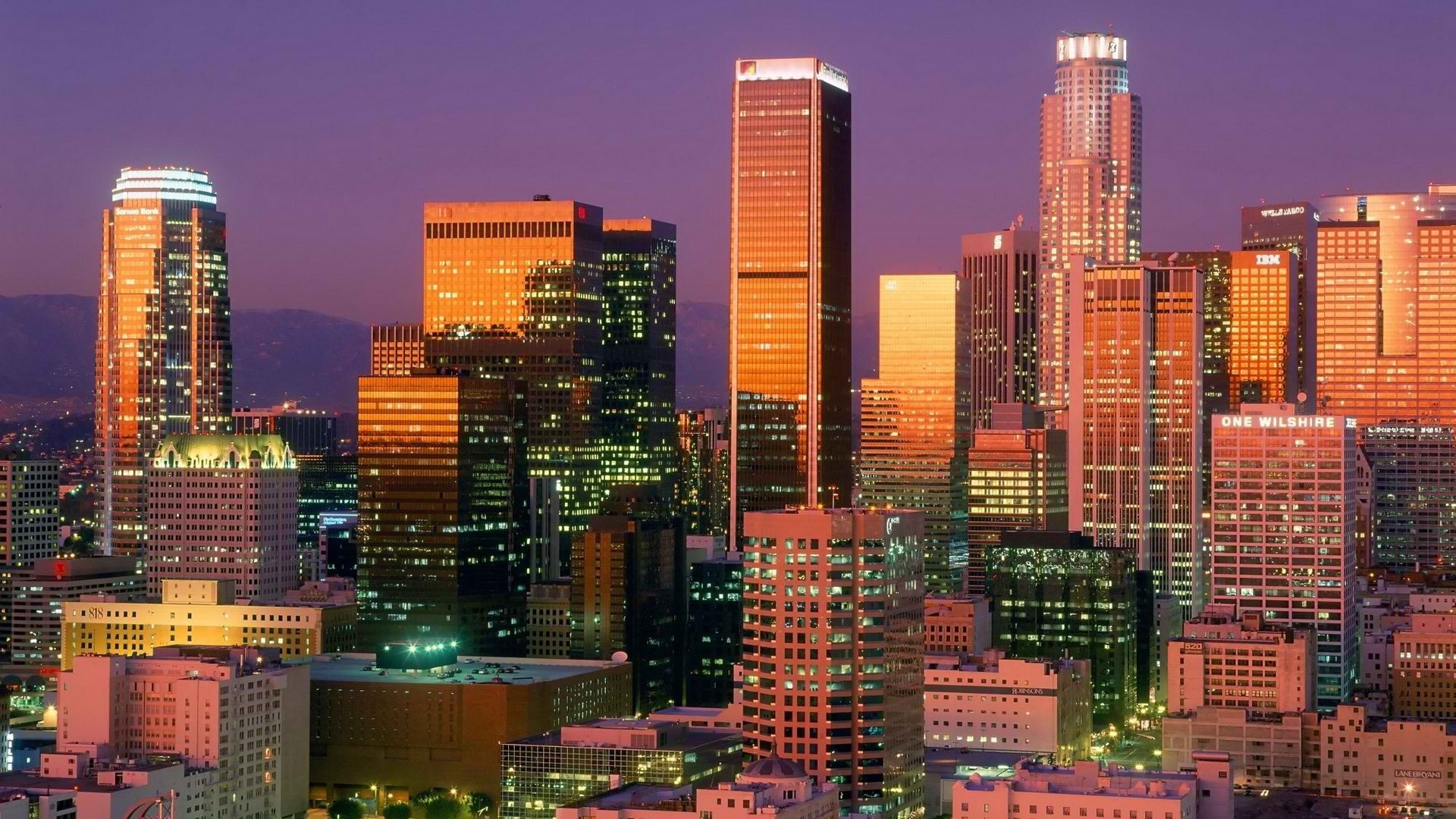 Los Angeles skyline at sunset HD Wallpaper