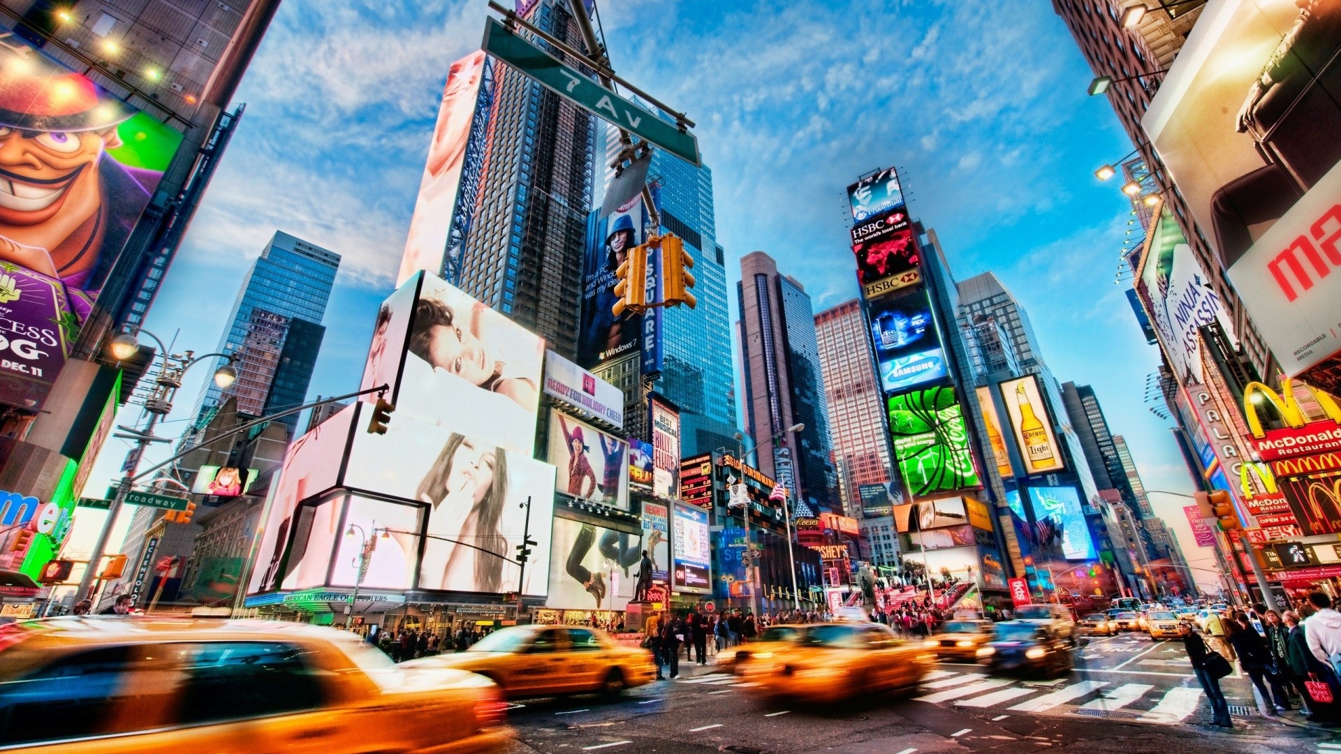 Times Square New York City with Yellow Cabs HD Wallpaper