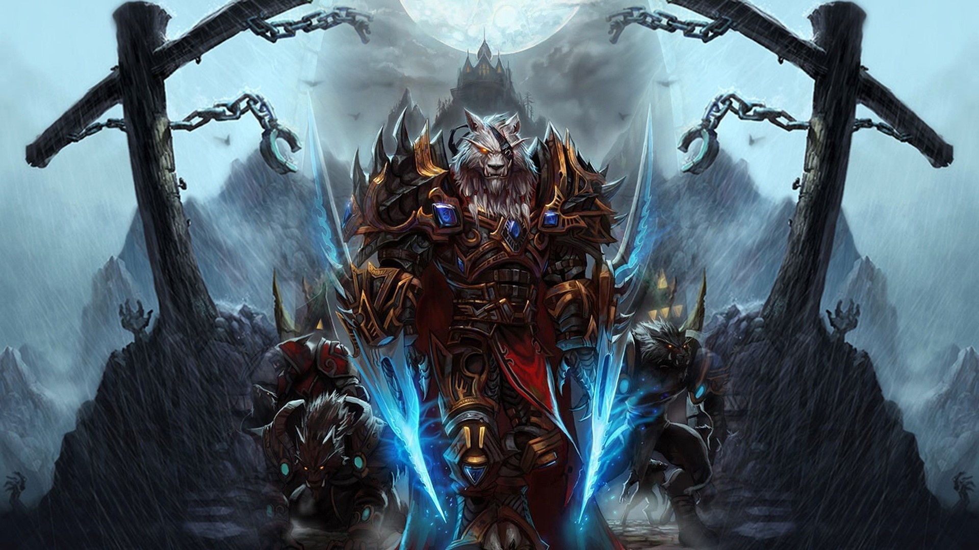 Worgen warriors in armor with glowing weapons in World of Warcraft HD Wallpaper