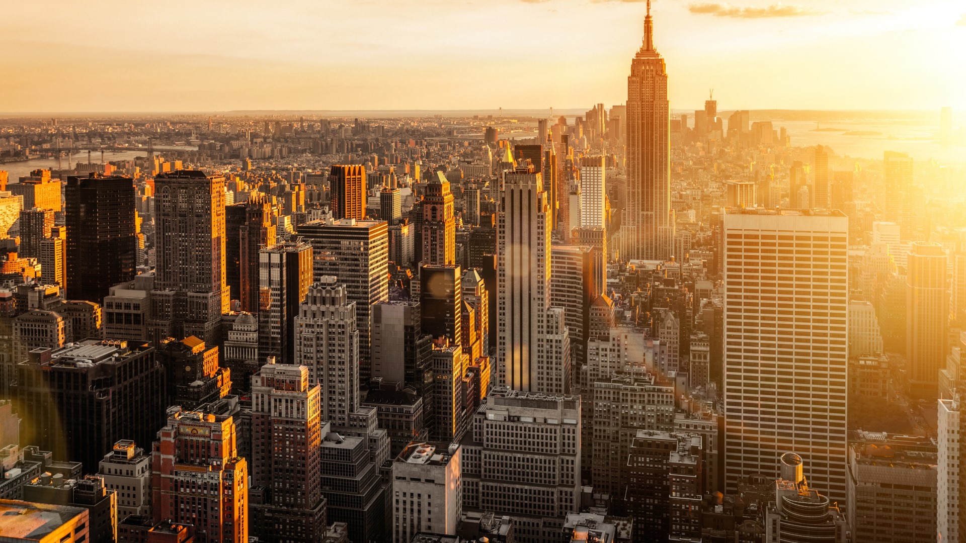 New York City Skyline at Sunset HD Wallpaper