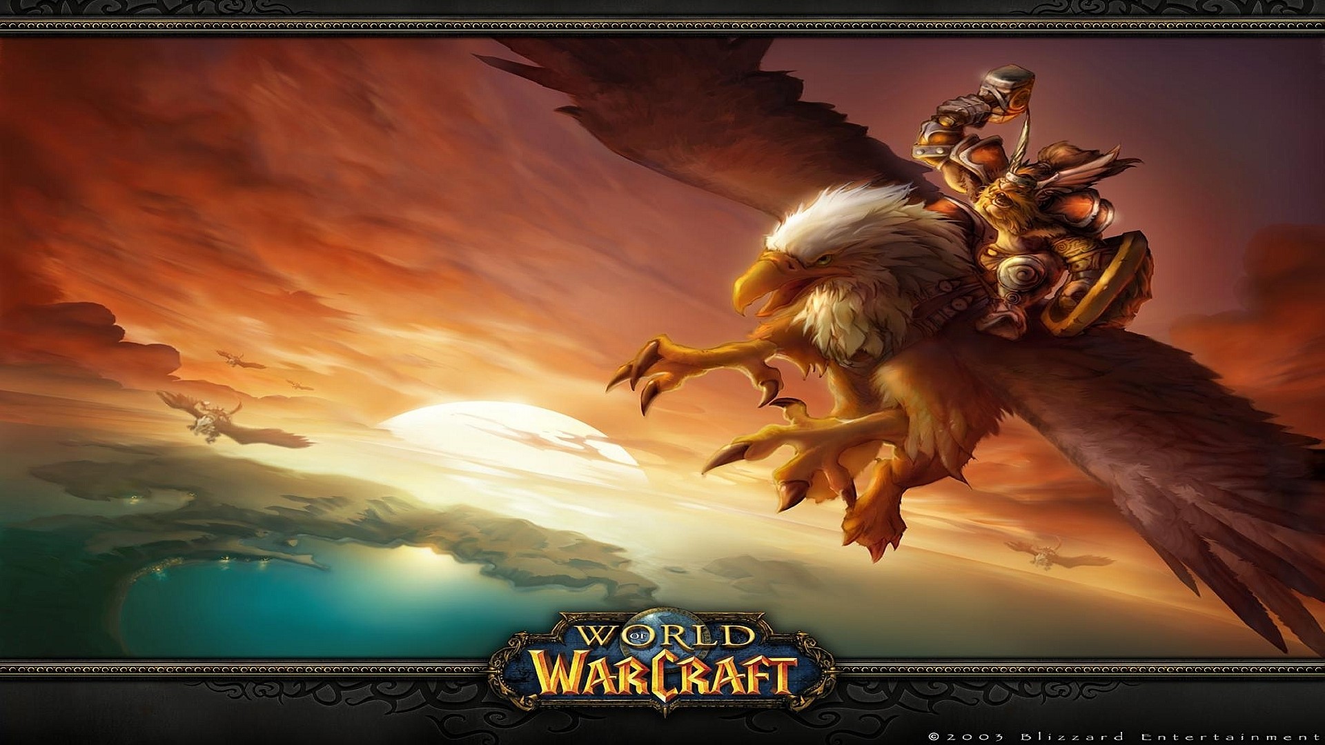 World of Warcraft Gryphon Rider at Sunset HD Wallpaper