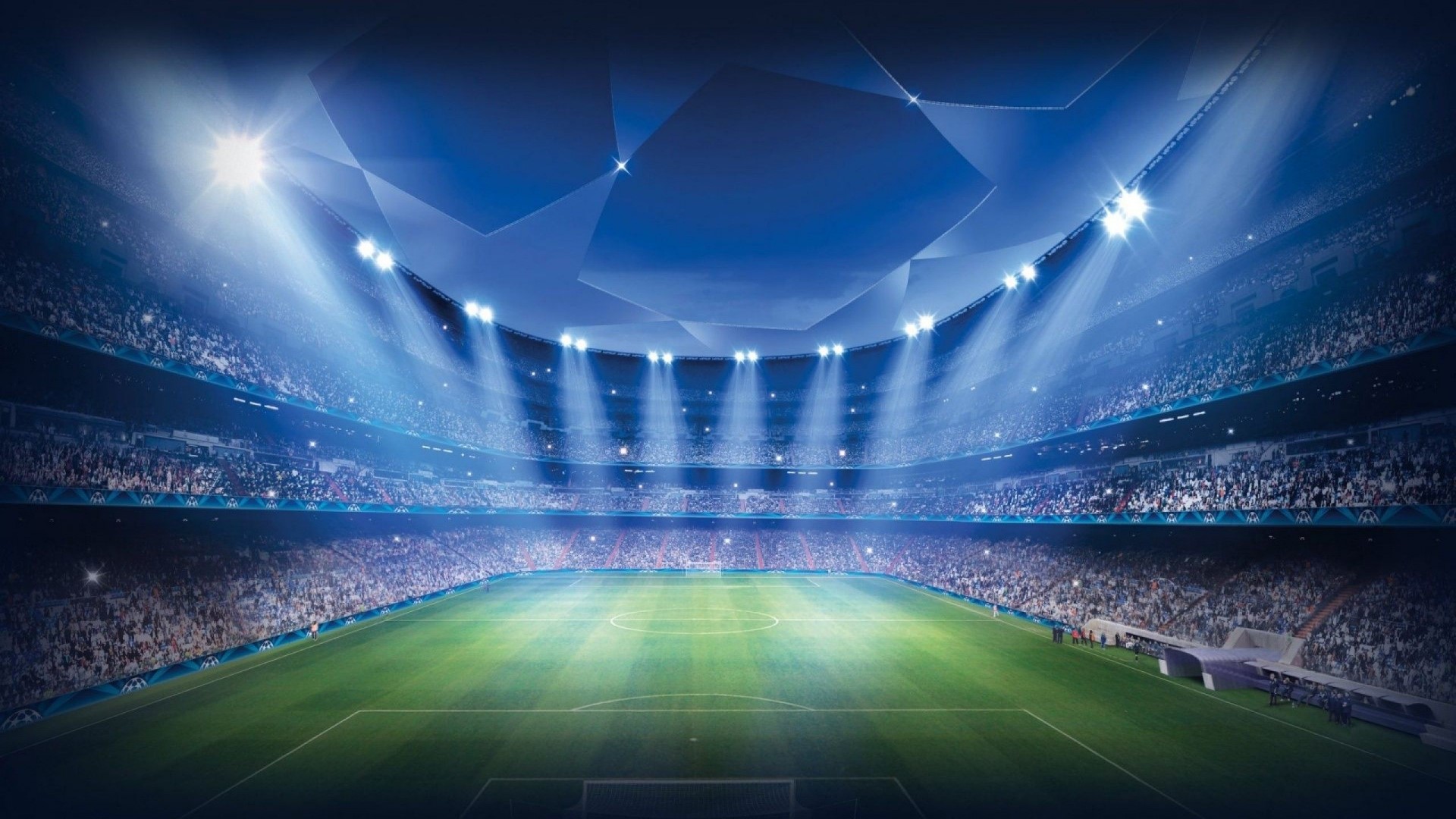 Football stadium with bright lights HD Wallpaper