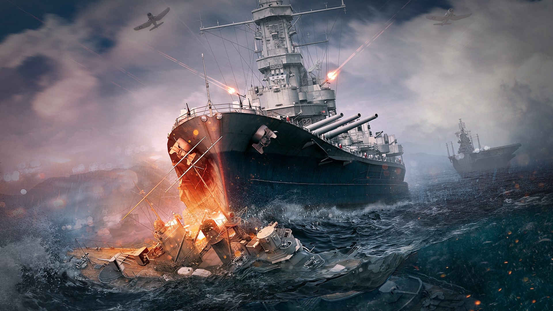 World of Warships battle scene HD Wallpaper