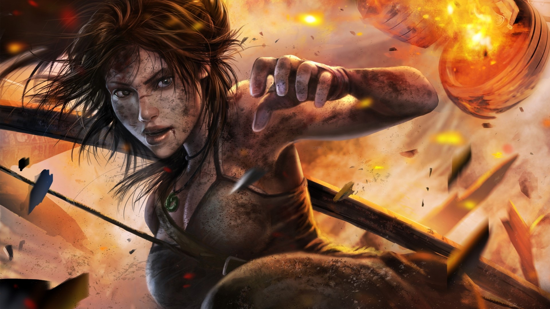 Lara Croft from Tomb Raider in action HD Wallpaper