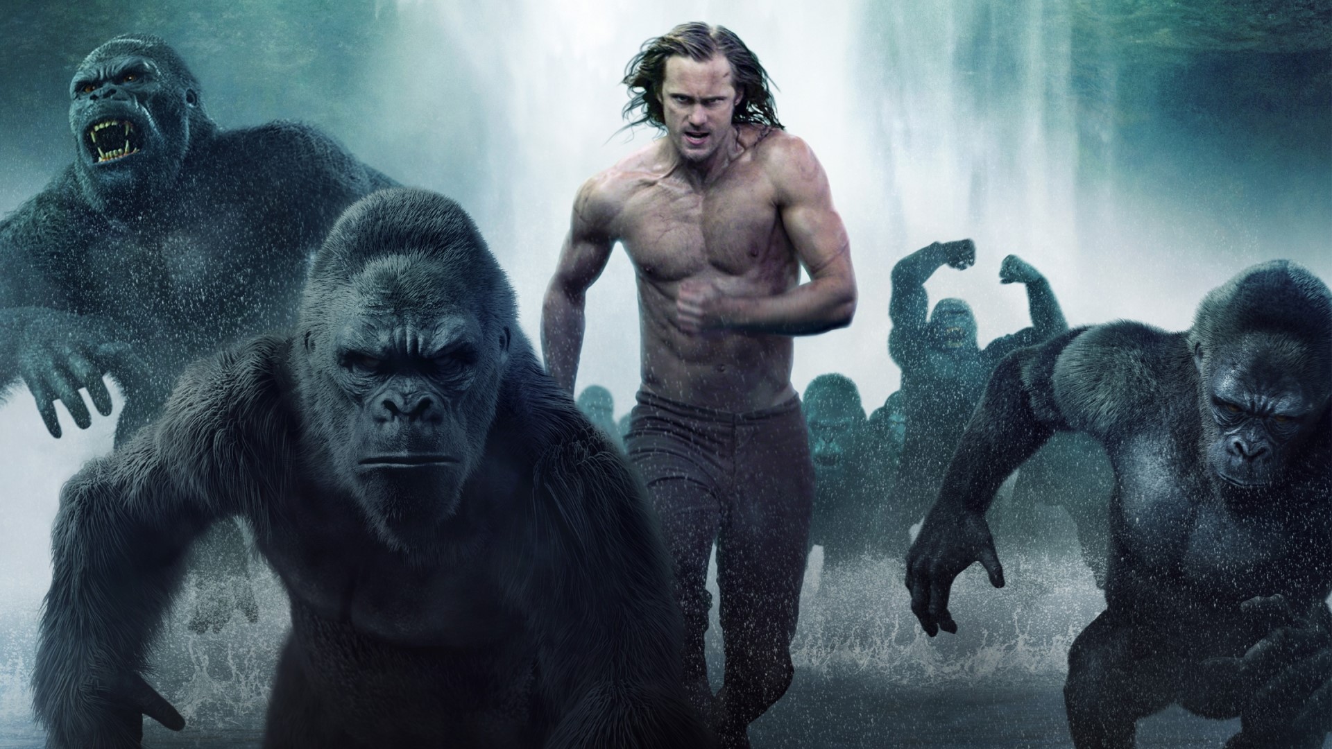 Alexander Skarsgård as Tarzan with Gorillas HD Wallpaper
