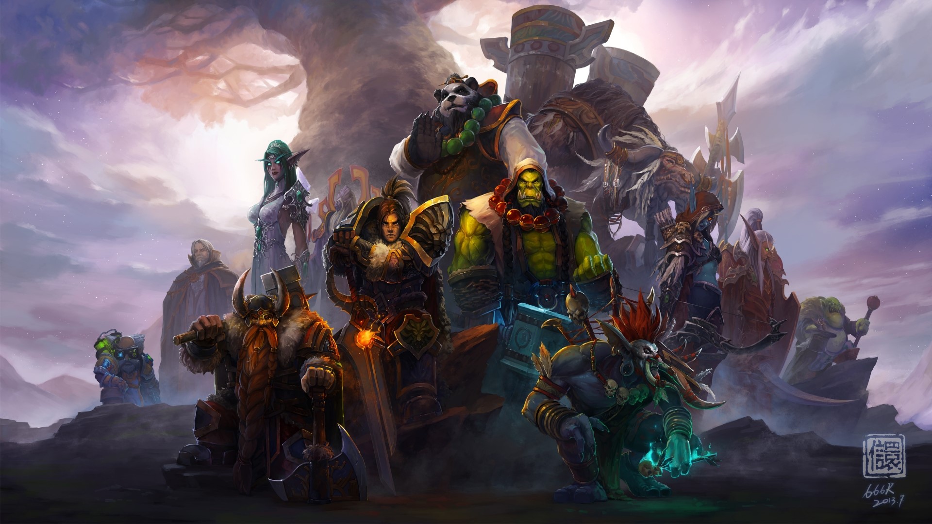 World of Warcraft Characters in a Landscape HD Wallpaper