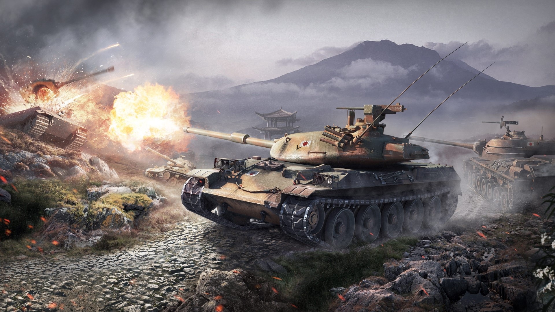 World of Tanks battle with explosions HD Wallpaper