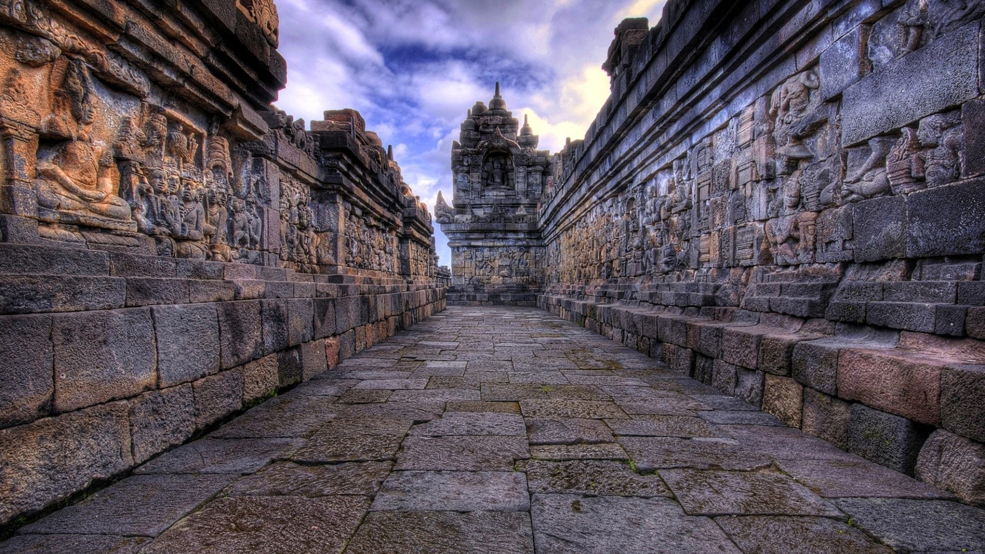 Borobudur Temple Indonesia Stone Carvings Pathway HD Wallpaper