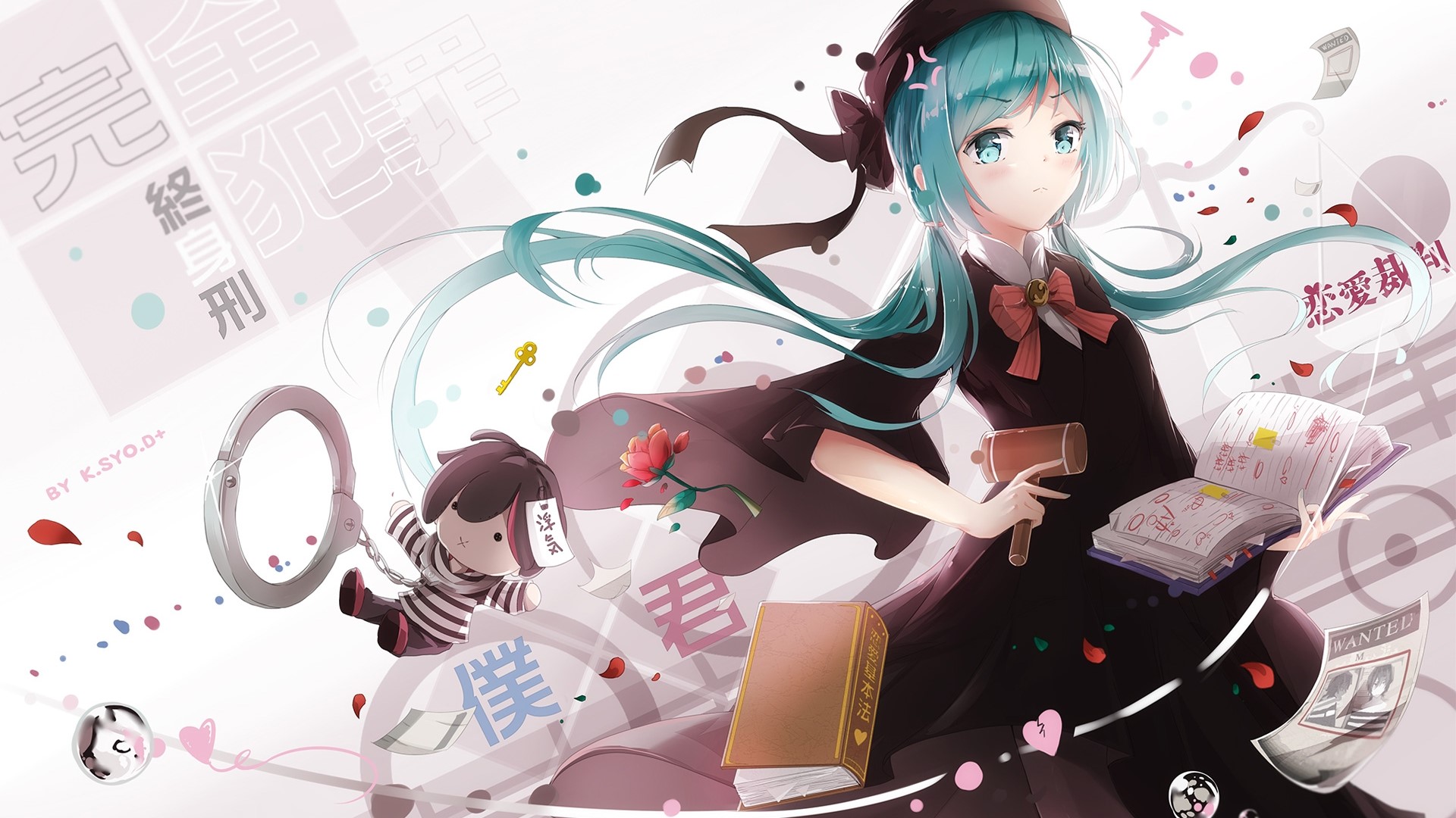 Hatsune Miku with handcuffs and a book HD Wallpaper